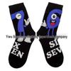 Men's Mid-Calf Socks with '67' Pattern - Unisex Trendy Hip-Hop Design