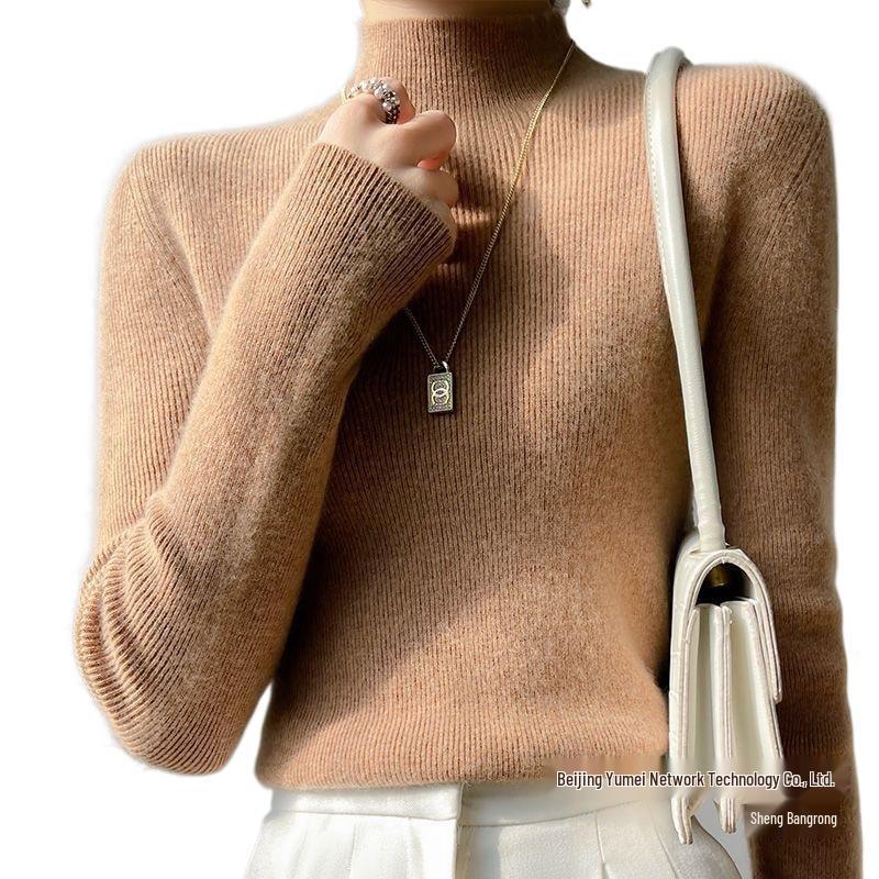 Women's Knitwear Sweater: Half-High Neck, Slim Fit Long Sleeve Top for Autumn/Winter