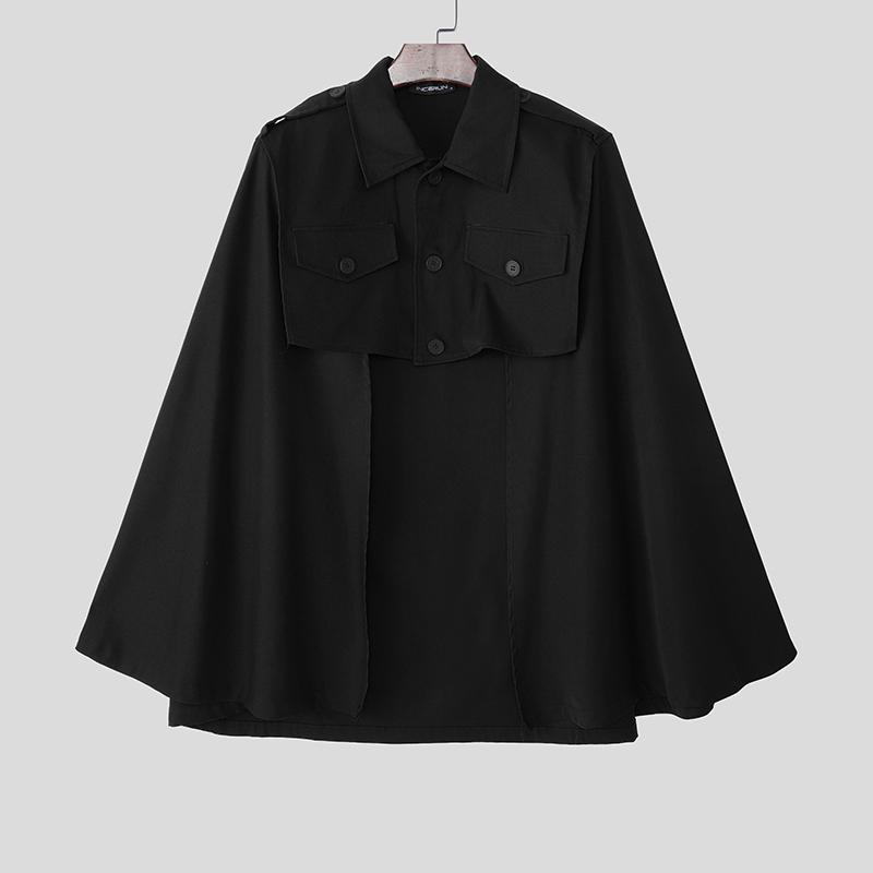 INCERUN Spring Autumn Men Lapel Neck Irregular High Low Cloaks Coats Cape