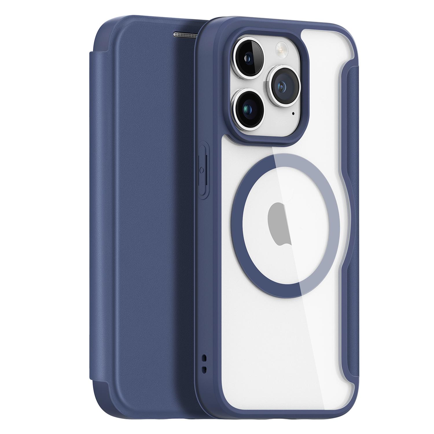 

For iPhone 15 Pro Leather Case DUX DUCIS Skin X Pro Series Flip Cover Compatible with MagSafe Blue