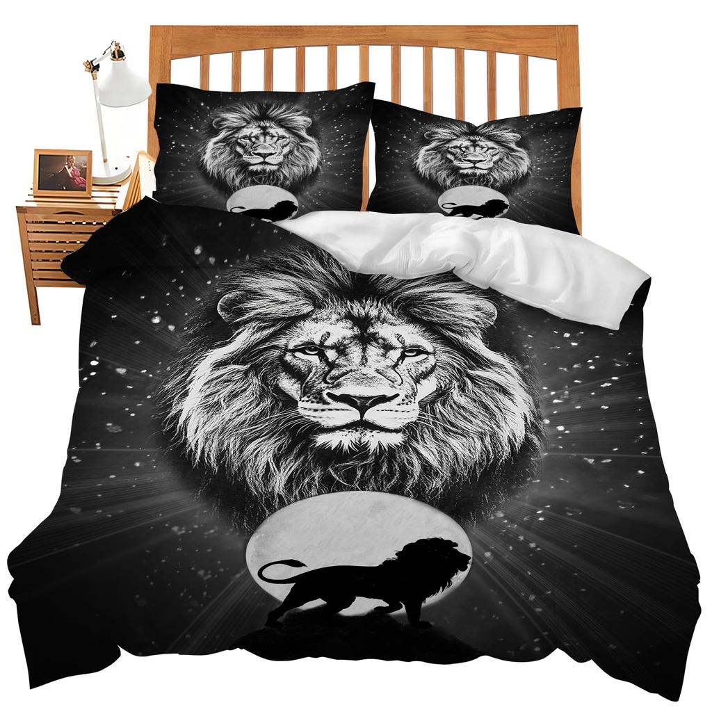 Lion Duvet Cover Set King Size Wild Animal Pattern Bedding Set Decorative Comforter Covers Wildlife Theme Quilt Cover For Teens