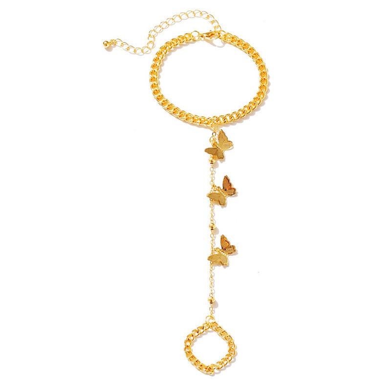 Retro fashion personalized butterfly accessories women, simple alloy butterfly pendant with finger bracelet