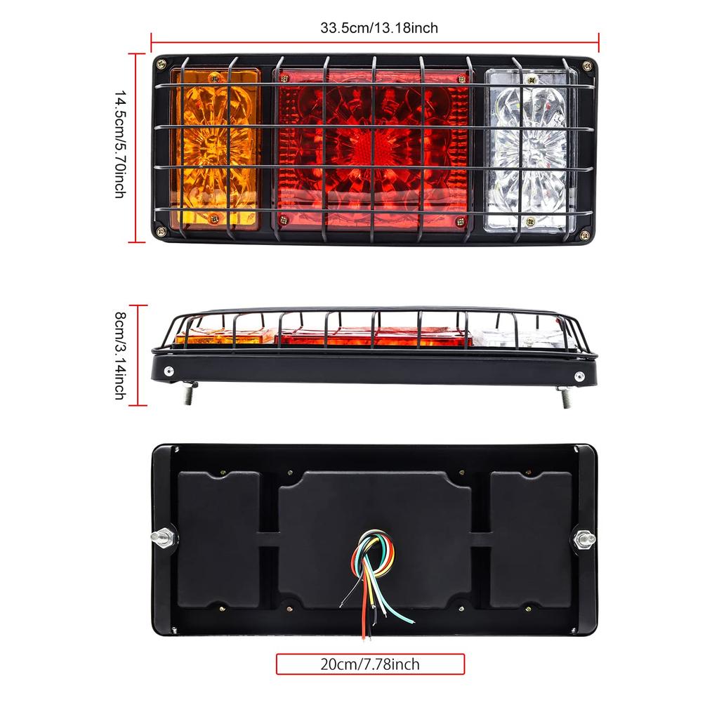 Biqing Trailer Lights Car Truck LED Tail Lights Iron Net with Brake Universal Stop Tail Light Reversing Indicator 12V for Trailer Tractor Truck Lorry