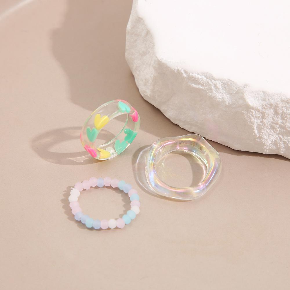 Trendy Colorful Transparent Resin Acrylic Rings Set for Women Trendy Geometric Square Round Ring Wedding Irregular Jewelry