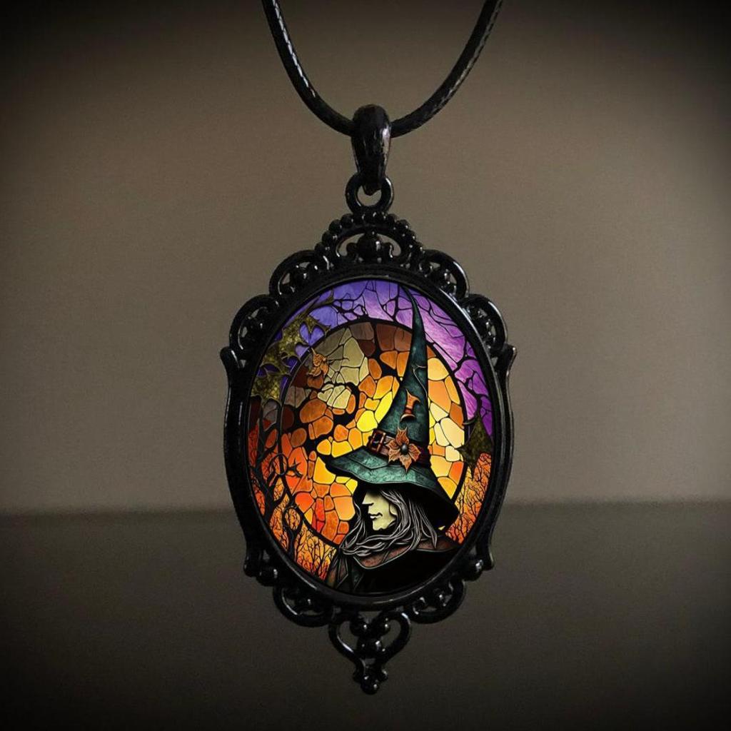 Retro Gothic Crow Cross Witch Halloween Pendant Necklace European and American Accessories