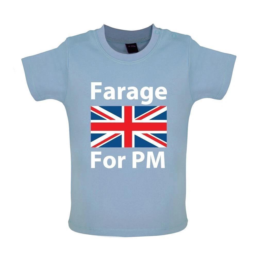 

Farage For PM -Baby Kids Boys Girls Unisex T-Shirt / Romper Tees Top- Choice Prime Minister Nigel Brexit 100