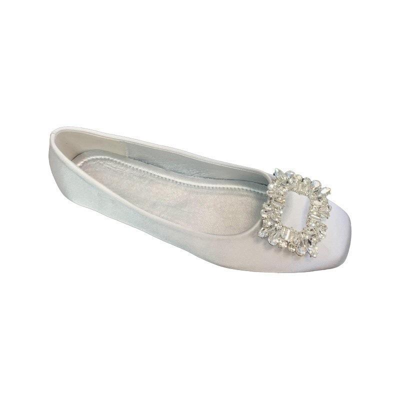 Satin Licht Mund eckiger Kopf einzelne Schuhe Damen 2025 neu sanfte Strass-Ballerinas Pendlerschuhe Abendschuhe