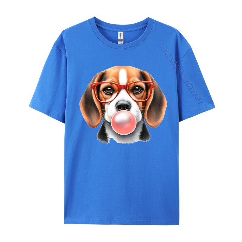 Mens TShirt Beagle Wearing Red Glasses Blowing Bubble Tshirt Unique 100 Cotton Tee Shirt Male Tshirt