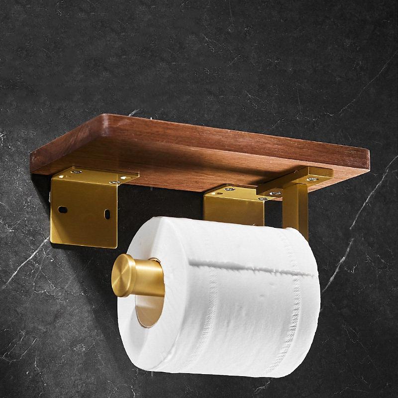 Holz Badezimmer Papierrollenhalter Gebürstetes Gold Toilettenpapierhalter Wandmontiert Papierhandtuchhalter Taschentuchbox Taschentuchdose