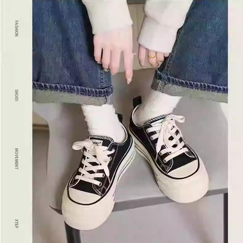 Burgundy canvas shoes women's 2025 autumn new platform student niche shoes children's casual versatile board shoes