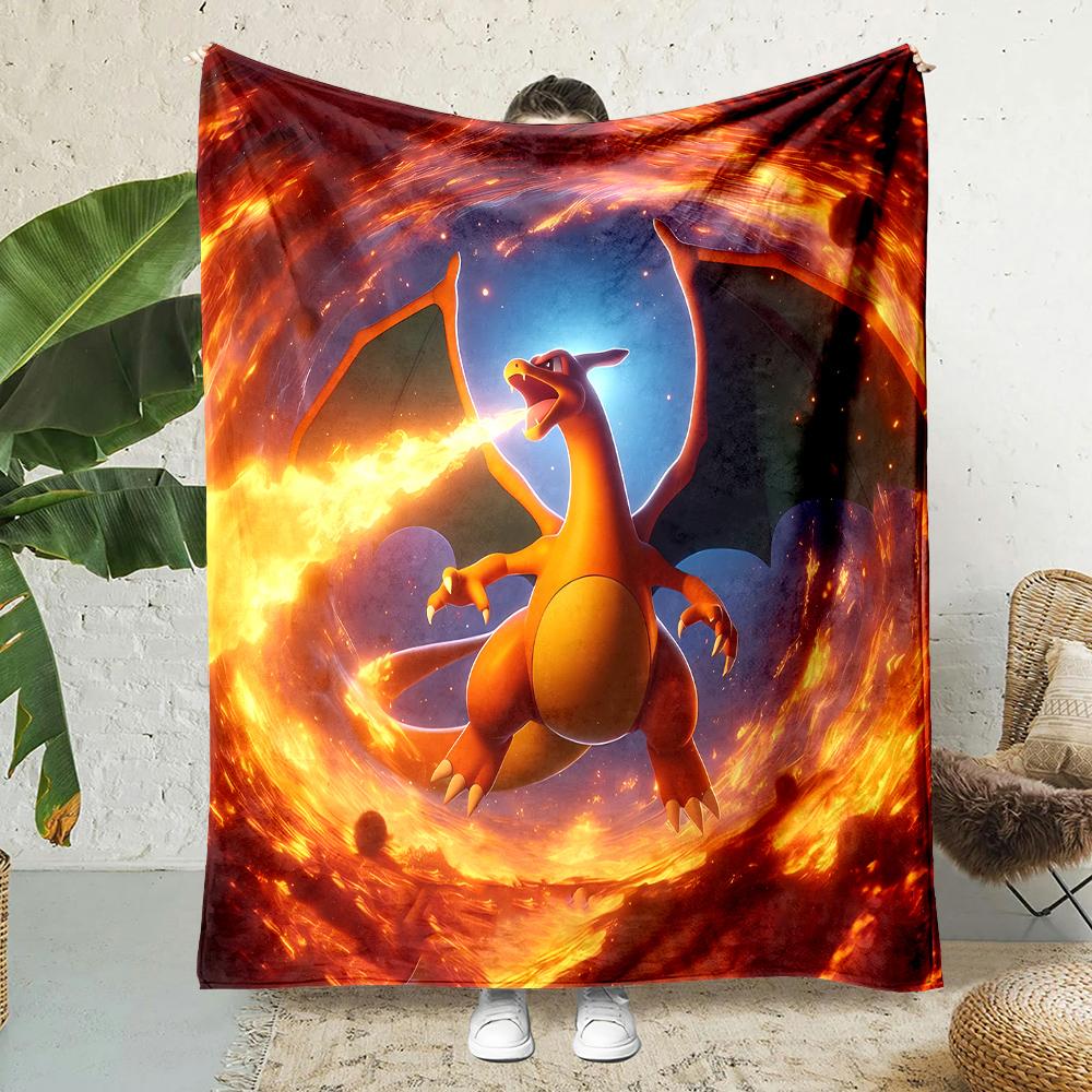 1PC Japanese Cartoon Pokemon Charizard Dragon Fluffy Soft Flannel Blanket Sofa Adult Blanket Office Lunch Break Blanket Gift