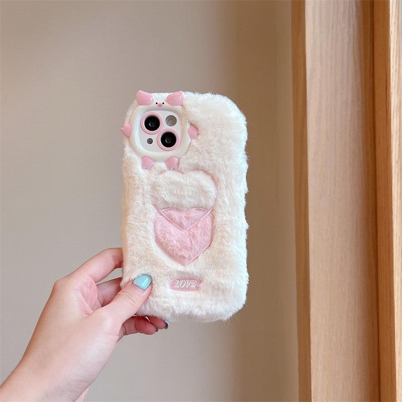 

Осенне-зимний плюшевый чехол для объектива с рисунком свиньи в оправе для телефона iPhone 15 14 13 12 11 Pro Max, универсальный защитный чехол от падения iPhone 14 Plus