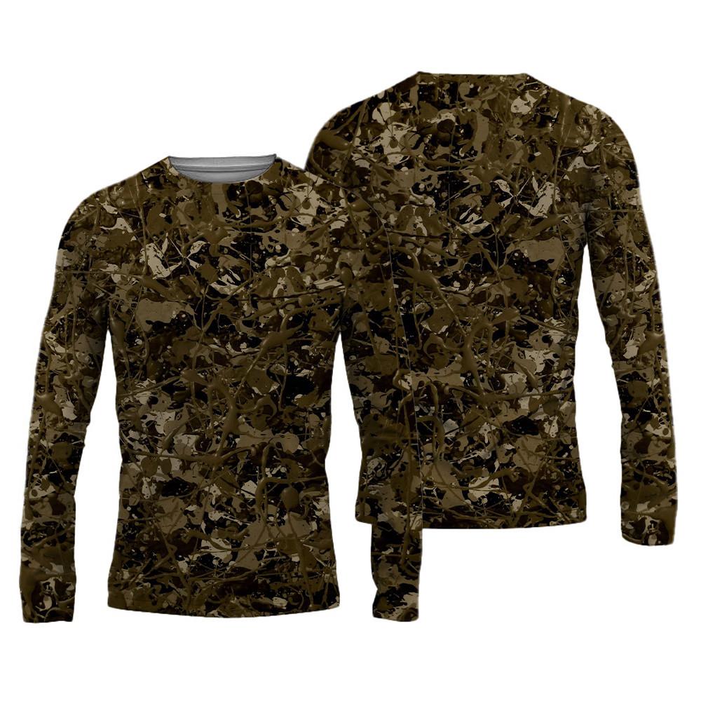 Spring and Autumn Round Neck 3D Camouflage Printed Top Fashionable Casual Vintage Long Sleeved Men's T-shirts