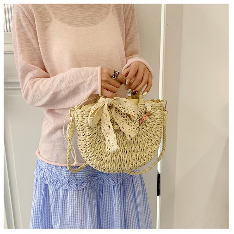 Small Fresh Flower Woven Bag 2025 New Style Seaside Vacation Beach Shoulder Portable Straw Vegetable Basket