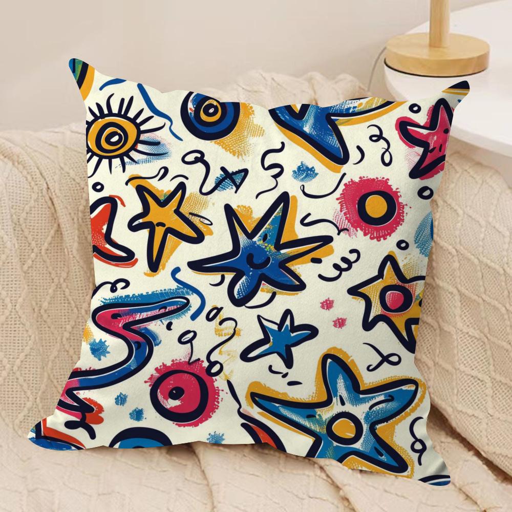 Cute Graffiti Cushion Cover Pillowcase Ultra Soft Skin Friendly Fabric Cloud Like Comfort & Concealed Zipper