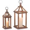J1UL1N Rustic Wooden Candle Holder-Set Of 2 12"/16" Wood Candle Lantern-Farmhouse Style Decorative Lighting For Home& Garden