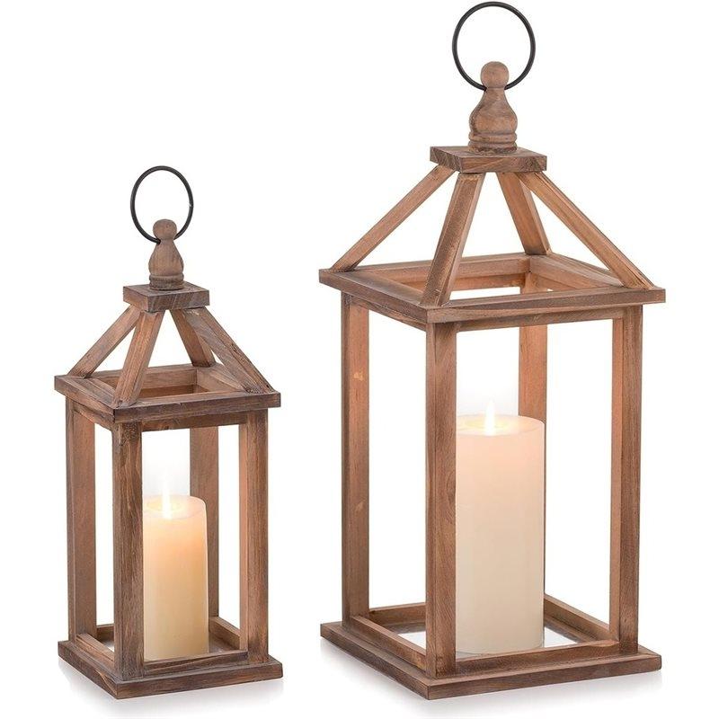 J1UL1N Rustic Wooden Candle Holder-Set Of