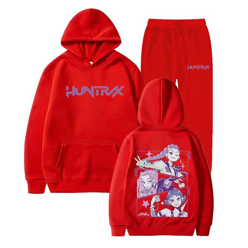Unisex Hooded Sweatshirt Set Kpop Style Printed Loose Fit Winter