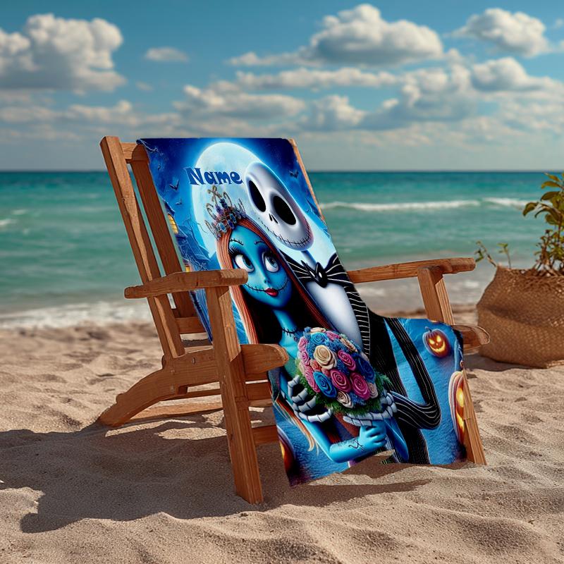 Custom Name Ultra-Soft Beach Towel with The Nightmare Before Christmas Theme,Ideal for Pool - Camping, Diving - Perfect Travel Essential, Vibrant Beac
