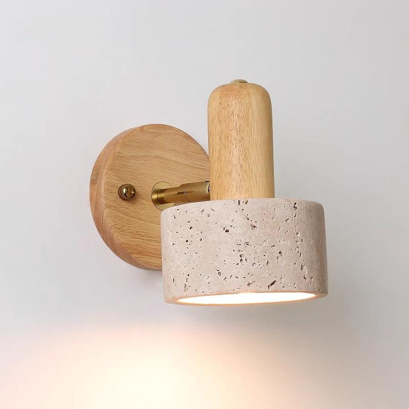 Retro Japanese Wabi-Sabi Yellow Stone Wall Lamp with Pull Cord Switch for Bedroom or Homestay