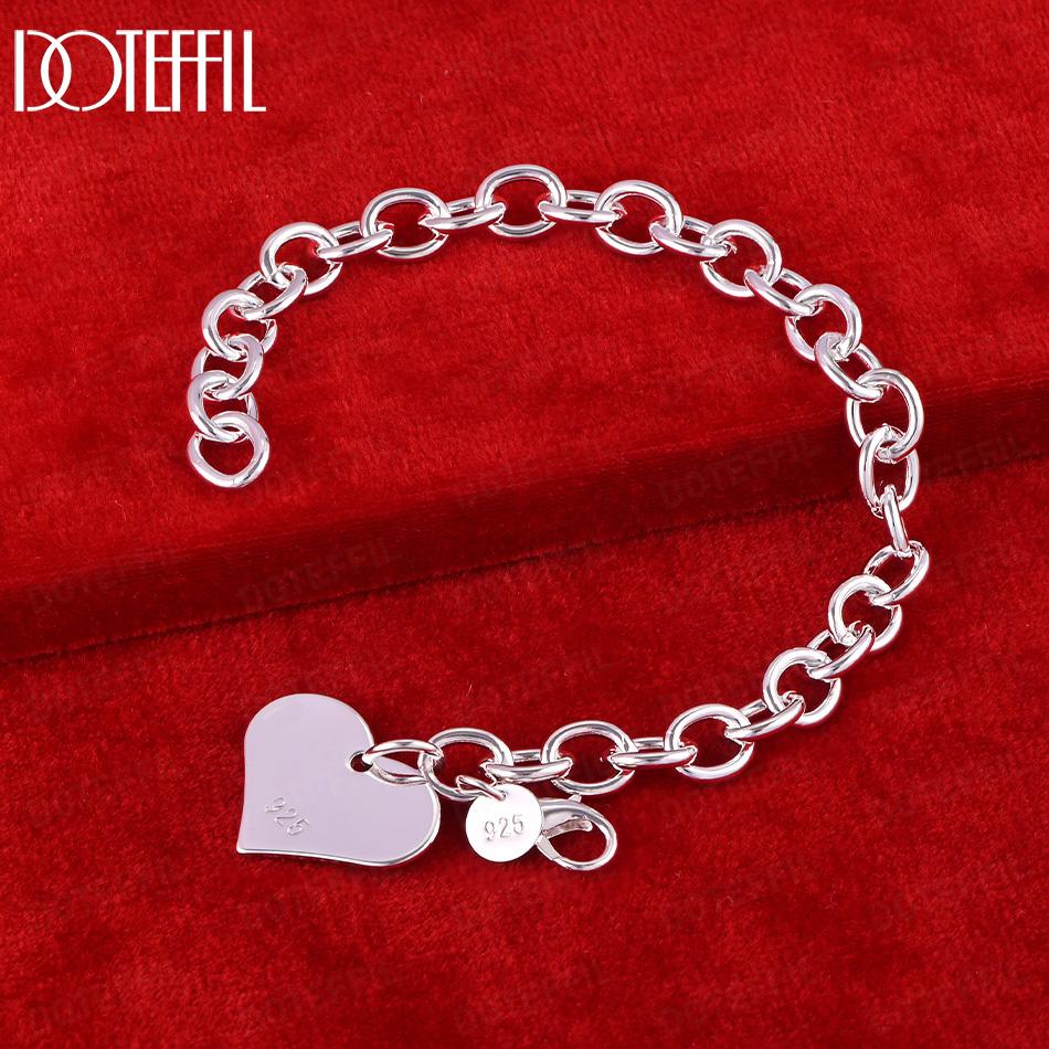925 Sterling Silver Romantic Heart Bracelet Gift Wedding Jewelry