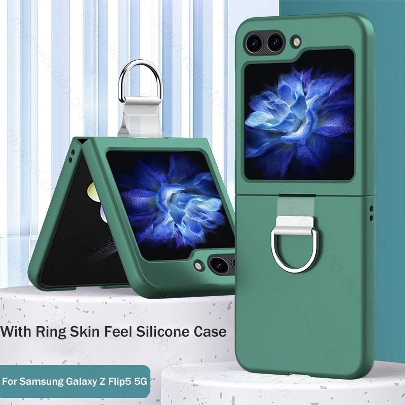 Candy Color Feeling Skin with Ring Holder Stand Case for Samsung Z Flip6 Flip 5 4 5G Hard PC Protect Fundas