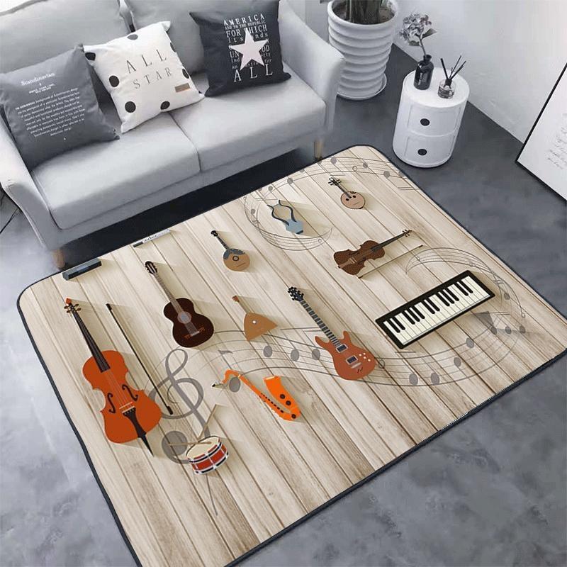 Music Carpet Vinyl Record Guitar Instruments Rug for Living Room Bedroom Music Studio Home Decoration Colorful Dynamic Mat