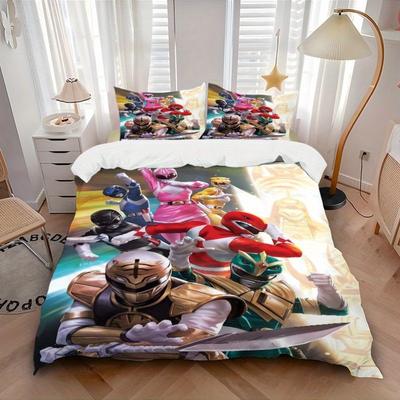 3pcs Power Rangers Quilt Cover Set - Soft and Cozy Bedroom, Guest Room and Dorm Decorative Bedding 3-Piece Set 1 Quilt Cover + 2 Pillow Shams.F065