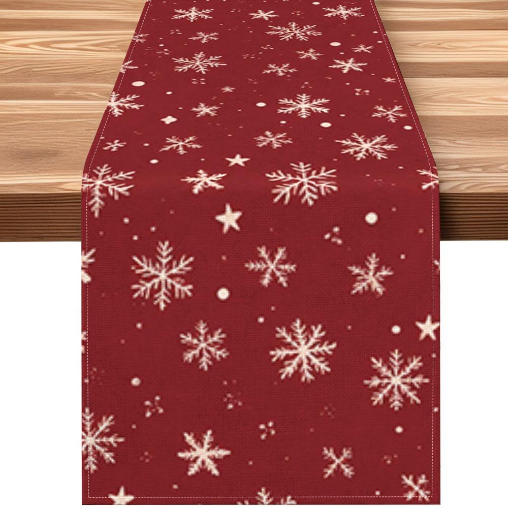 Christmas Table Runner Winter Snowman Santa Print Dining Table Mat for Holiday Decor