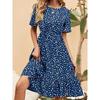 European and American summer new women's elegant and fashionable waist polka dot French crew neck short-sleeved dress
