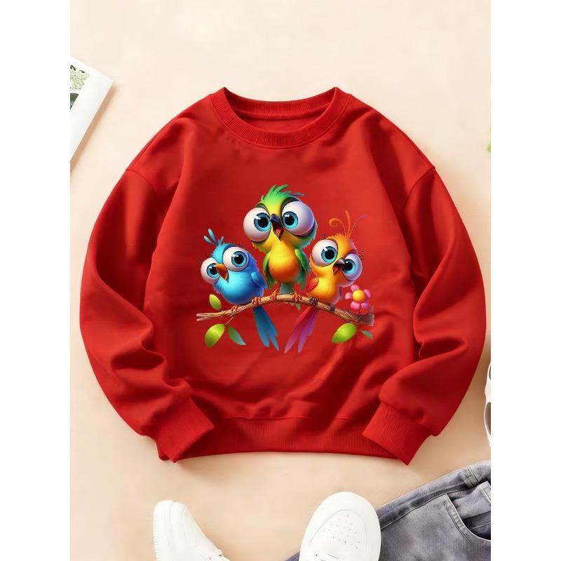 'S Round Neck Sweatshirt Fashion Long Sleeve Parrot Family Tropical Style Cute Pet Print Suitable for Autumn/Winter Comfortable, Athletic, Casual