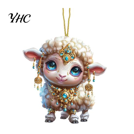 Christmas Pendant Cartoon Acrylic Tree Hanging with Accessory Lanyard Animal Ornament Versatile Decoration Style Sheep
