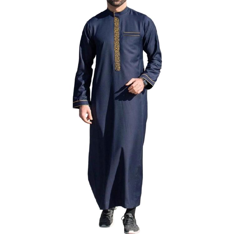 Ramadan Muslime Kleidung Abaya Dubai Lässiger Kaftan Robe Islamisches Kostüm mit Langem Ärmel Stehkragen Thobe Geschenk für Männer