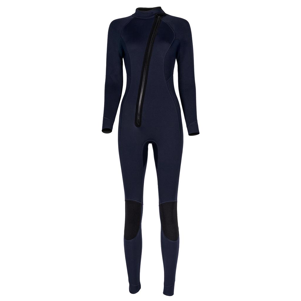 Women 3mm Neoprene One-Piece Thermal Wetsuit Mock Neck Long Sleeve Front Diagonal Zipper Jumpsuit for Swimming Surfing Diving
