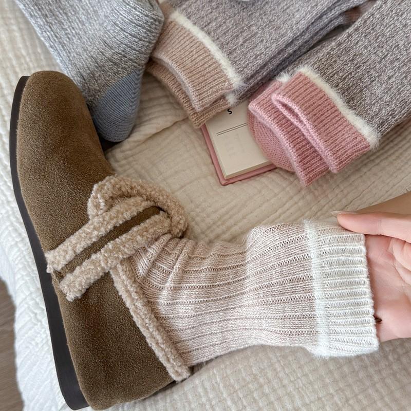 Autumn New Products Xiaohe Si Trendy Socks Thick Needles And Threads And Hairy Contrasting Colors In The Middle Tube Pile Of Socks Girls