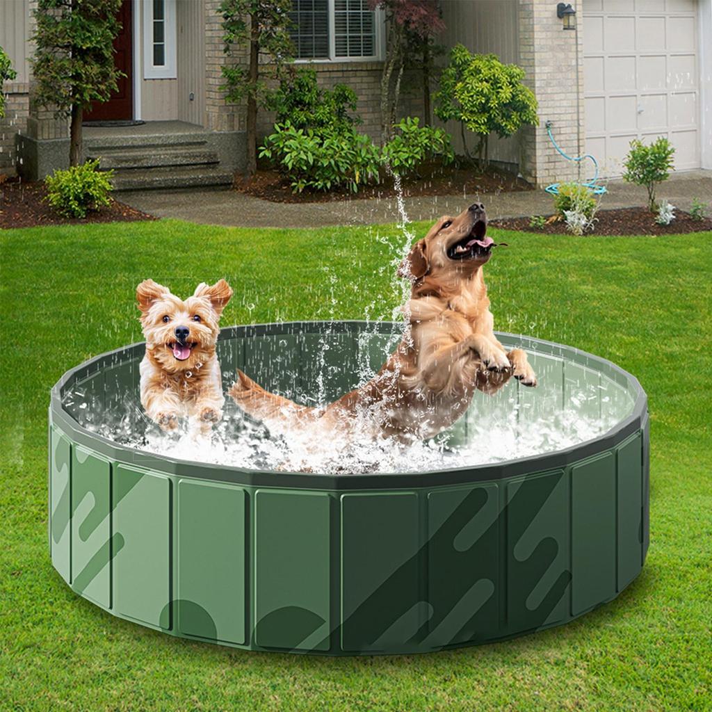 Foldable Pool High-Strength Puppy Swim Bathtub Dog Swimming Pool Portable Hard Bathtub with Drainage Hole Non-Slip Pet Cooling