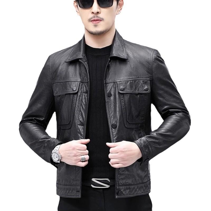 Leather Leather Jacket Men's Casual Large Size Men's Cowhide Top Leather Motorcycle Jacket