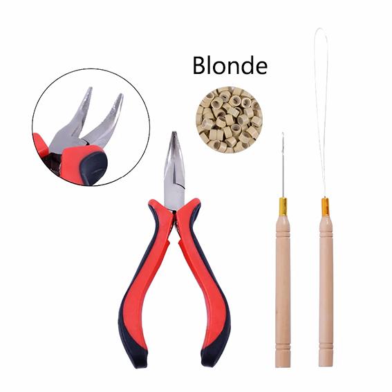 1 Bottle/100pcs 5mm Micro Links/Beads+2pcs Pulling Needle+1pc Hair Plier Hair Extensions Tool Kit
