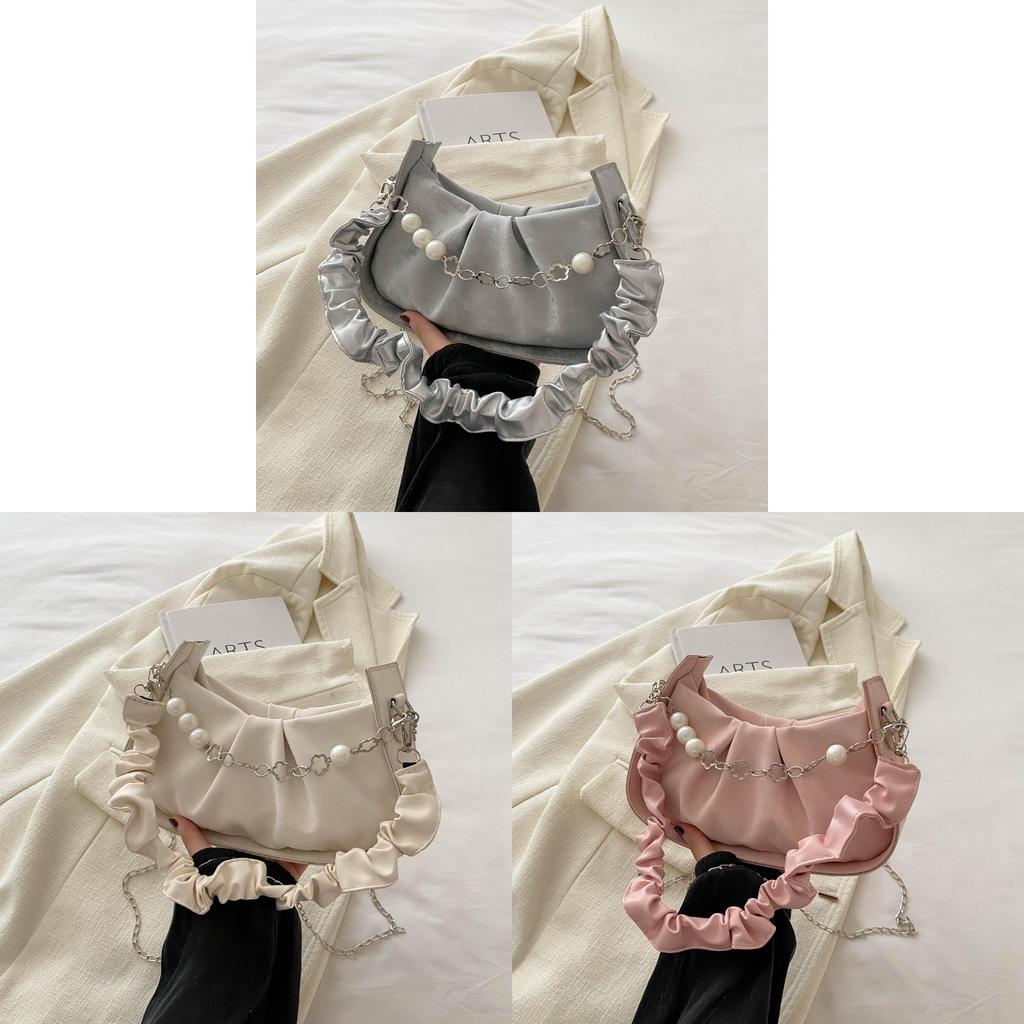 Street Style Pu Small Shoulder Bag With Pearl Chain For Daily Fashion Women