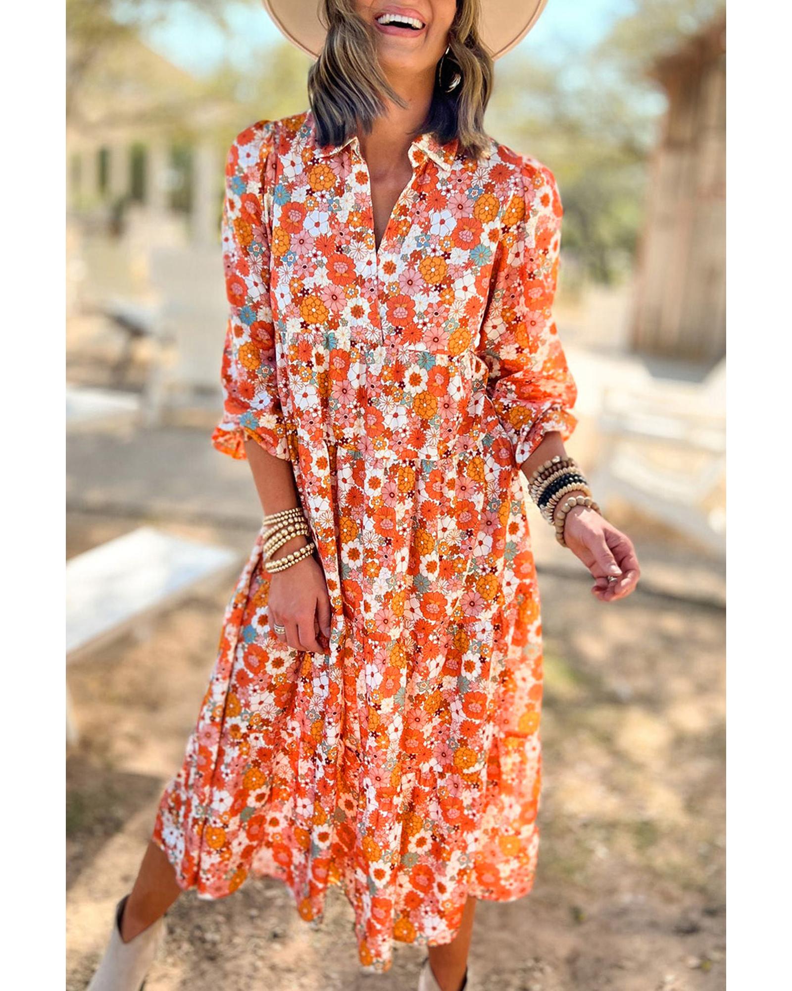 

Azura Exchange Boho Floral Long Sleeve Ruffled Dress S різнокольоровий