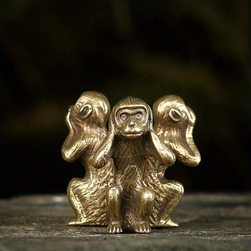 Vintage Solid Copper Three Monkeys Tea Pet Bronze Sculpture Home Decor Accessories Bronze Monkey Figurines Miniatures Desk Decor