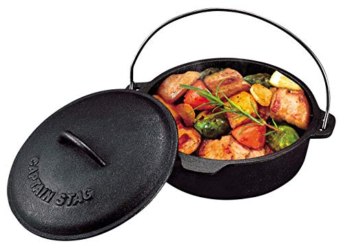 Captain Stag (CAPTAIN STAG) UG-3045 Cast Iron Dutch Oven, 20cm, No Seasoning Required, Perfect for Camping and Barbecuing