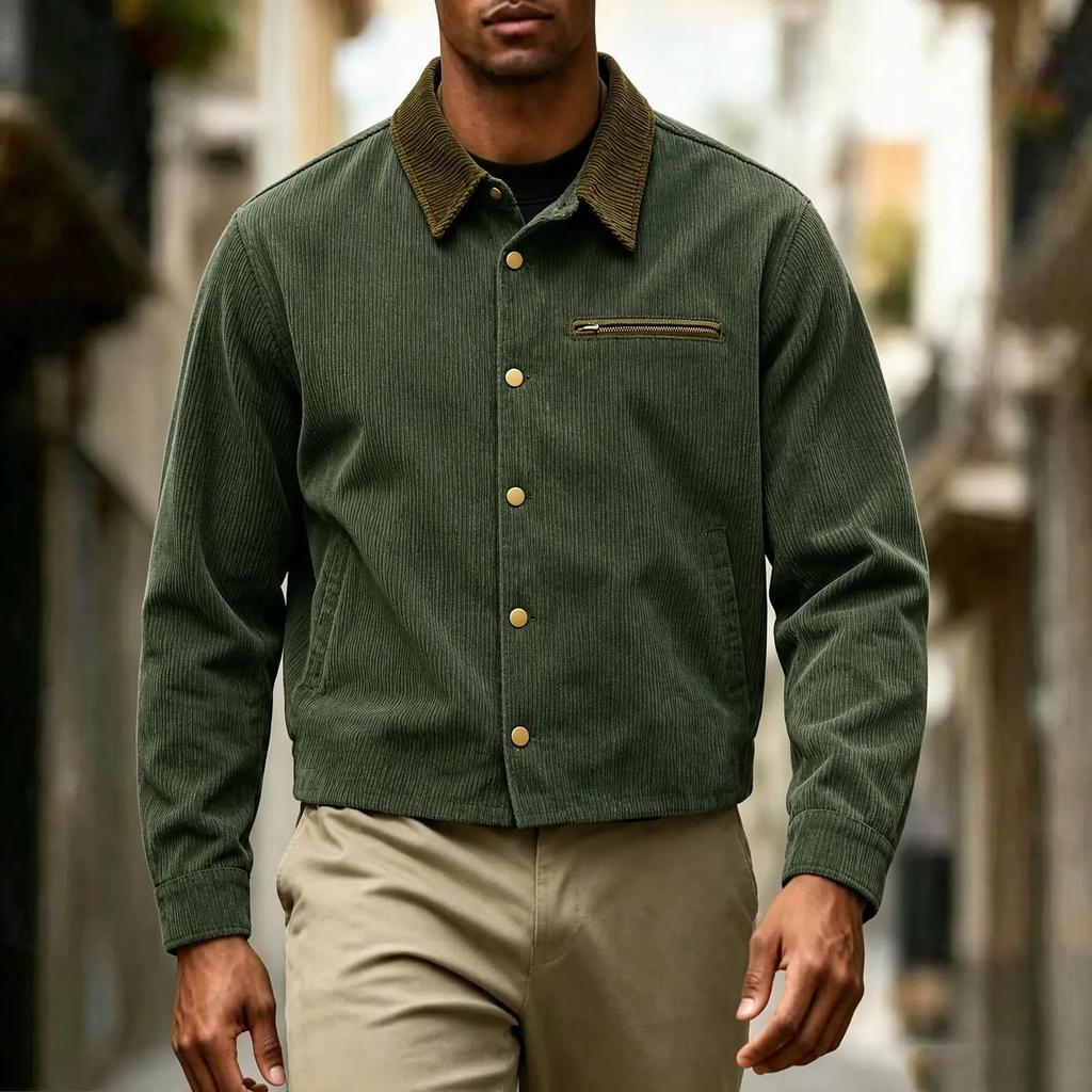 Men's Fall Winter Hunting Color Block Patchwork Collared Work Jacket