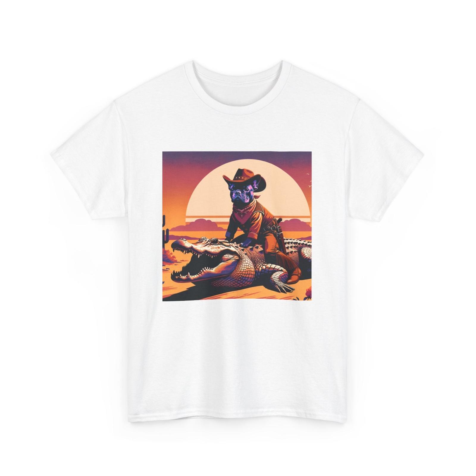 Unique Adult T Shirt Frenchie Cowboy Riding Alligator Retro Western Funny Dog S разноцветный