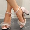 Women Lace Heels Sandals Summer Wedding Shoes Bride Shoes Thick Heels Party Shoes Fashion Open Toe Ankle Stra Women Pumps