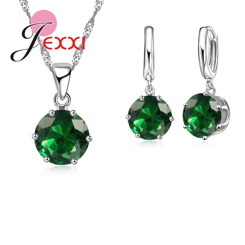 New Fashion 925 Silver Color Shiny Crystals Rhinestones Stones Woman Earring Necklace Jewelry Set 16 Colors