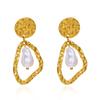 Vintage Stainless Steel Irregular Imitation Pearl Dangle Earrings for Women Luxury Geometric Drop Earrings Party Jewelry Gift