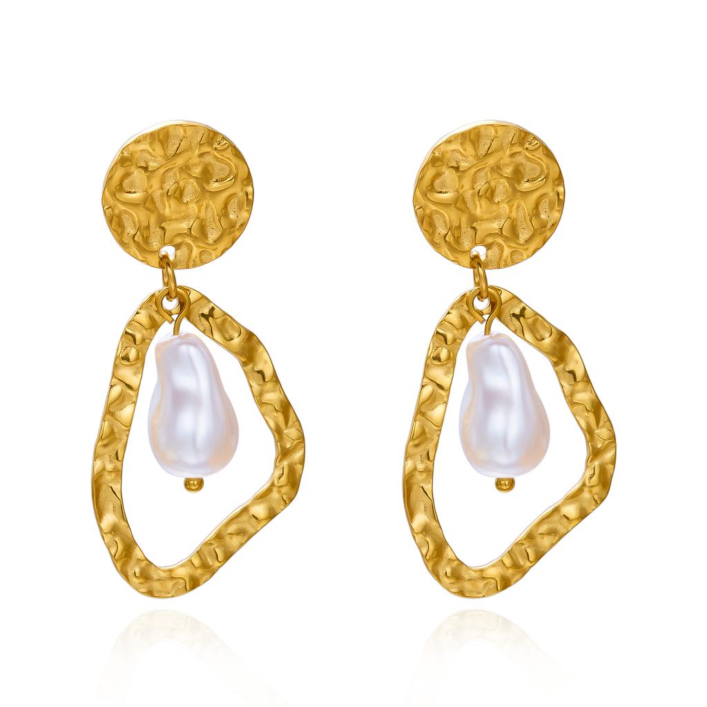 Vintage Stainless Steel Irregular Imitation Pearl Dangle Earrings for Women Luxury Geometric Drop Earrings Party Jewelry Gift