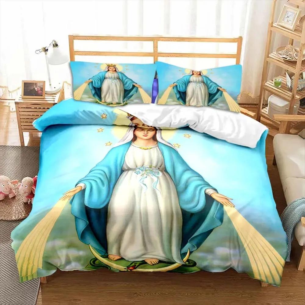 Jesus Virgin Mary Theme Children Room Bedroom Bedding Set Comforter Cover Kids Bed Polyester Duvet Cover Set with Pillowcase
