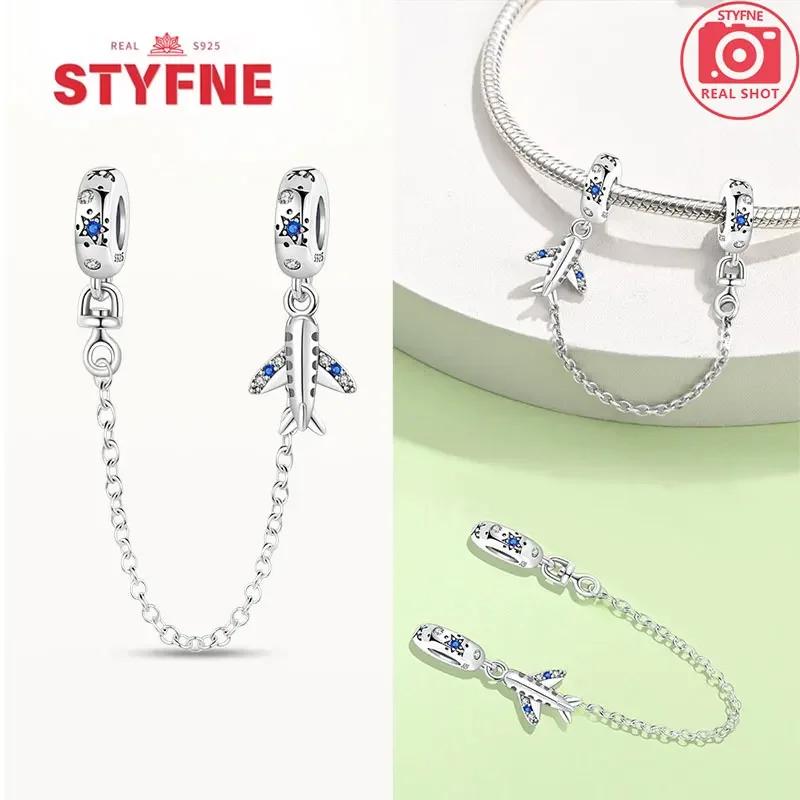 Real Silver 925 Star and Moon Flower Heart Safety Chain Wearable Jewelry Gift Bracelet DIY Beads for Women